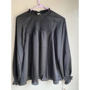 nanette lepore Swing top Blouse Smocked High Neck‎ Black Medium NEW